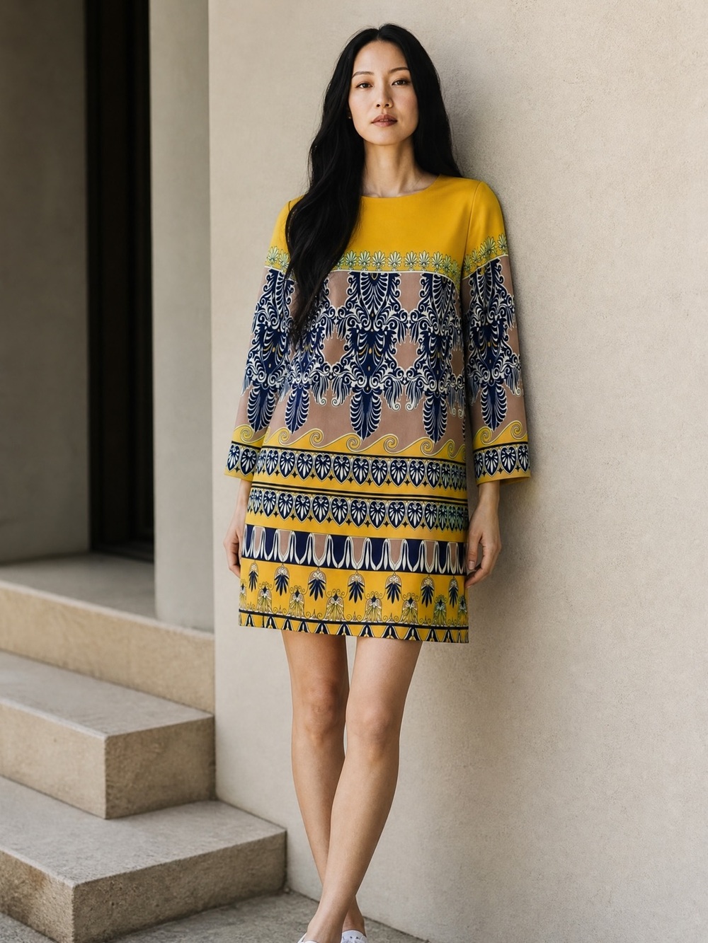 J Crew Marigold Baroque Printed Shift Dress in Navy Size 6